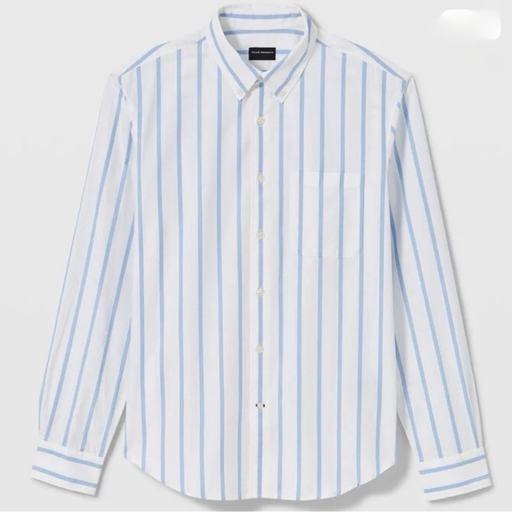 Club Monaco NWOT Men's Slim Fit Striped White and Blue Shirt - Picture 3 of 8
